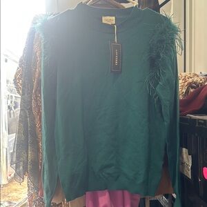 Elegant Green Sweater with Feather Details